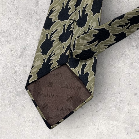 LANVIN Black/Beige Art Silk LUXURY Tie CANADA - Picture 5 of 6